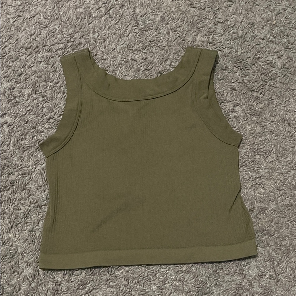 Urban Outfitters Olive Ribbed Square-Neck Crop Tank